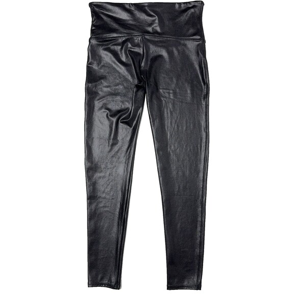 Spanx Women’s Black Leather Look Shiny Leggings Slimming Shaping Size XL Petite - Picture 2 of 8